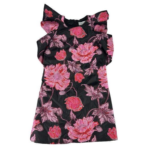 Belle Badgley Mischka Mini Gina Dress Womens 0 Black Pink Floral Lined Cocktail - Picture 1 of 6
